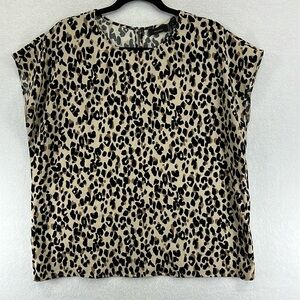 Halogen Women’s Blouse Size Large 100% Polyester Leopard Print Black/Taupe/Tan